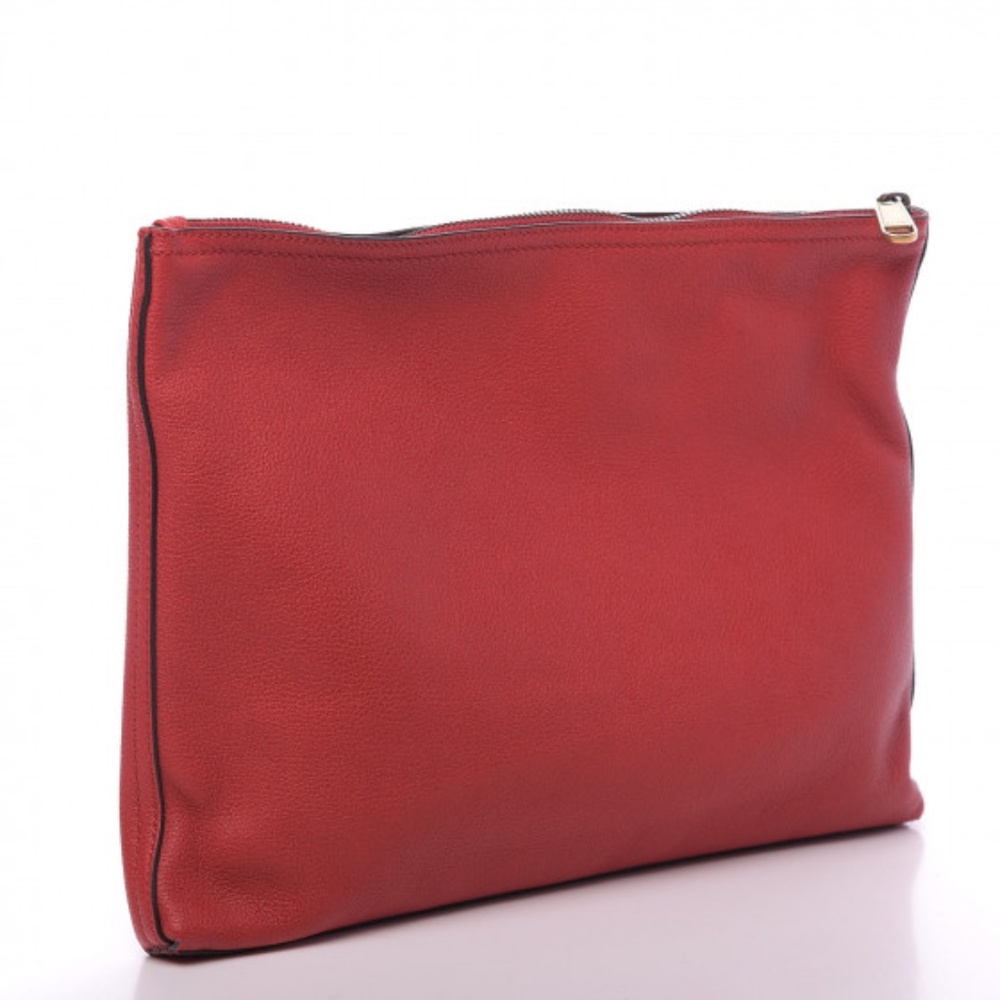 GUCCI  Pebbled Calfskin Medium Logo Portfolio Clutch Hibiscus Red - Picture 2 of 8